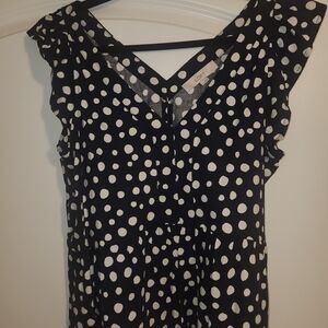 LOFT Navy and White Polka Dot Ruffle Dress